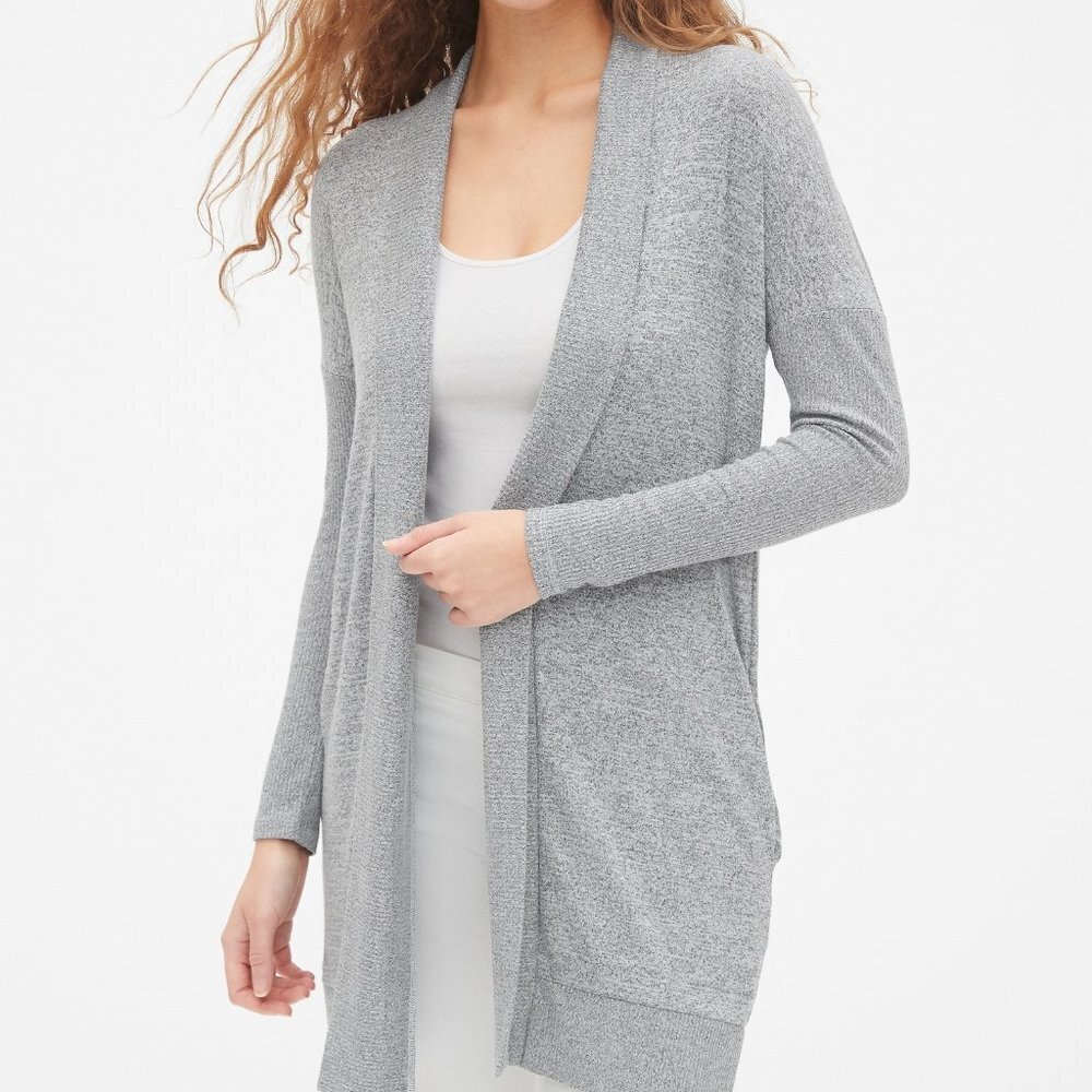 Gap Soft Spun Longline Open-Front‎ Cardigan Sweater - Gray Marbled - Medium